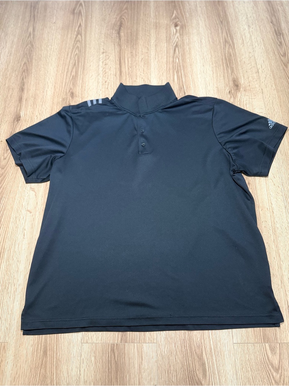 adidas Black Men's Short-Sleeve Polo with Subtle Grey Stripe Accents